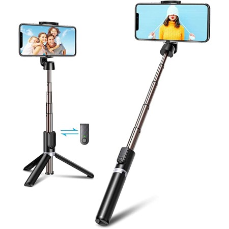 Goigrn Palo Selfie Tripode, Mini Tripode para Movil, Compacto y Ultraligero Extensible Selfie Stick Bluetooth con Control Remoto Compatible con iPhone 13 Pro Max/13 Pro/13/12 /11, Samsung -4.5"-7.5"