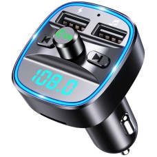 Goigrn Bluetooth FM Transmitter, Bluetooth 5.0 Adapter Auto Radio Transmitter Freisprecheinrichtung mit Dual USB Anschlüsse und Blauem Umgebungslicht, LED Display, Unterstützt TF Karte & USB-Stick