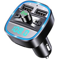 Goigrn Bluetooth per Auto, Trasmettitore Bluetooth per Auto con 2 Porte USB, Adattatori Chiamate Vivavoce Car Kit, Trasmettitore Bluetooth 5.0 Supporta SD Card/U Disk